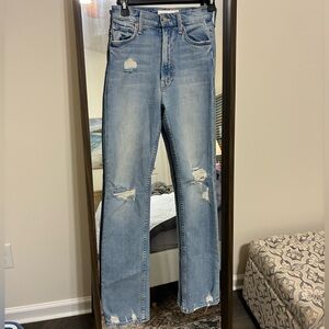 MOTHER Light Blue Distressed Straight Leg Jeans | High Waiter Rider Skimp style